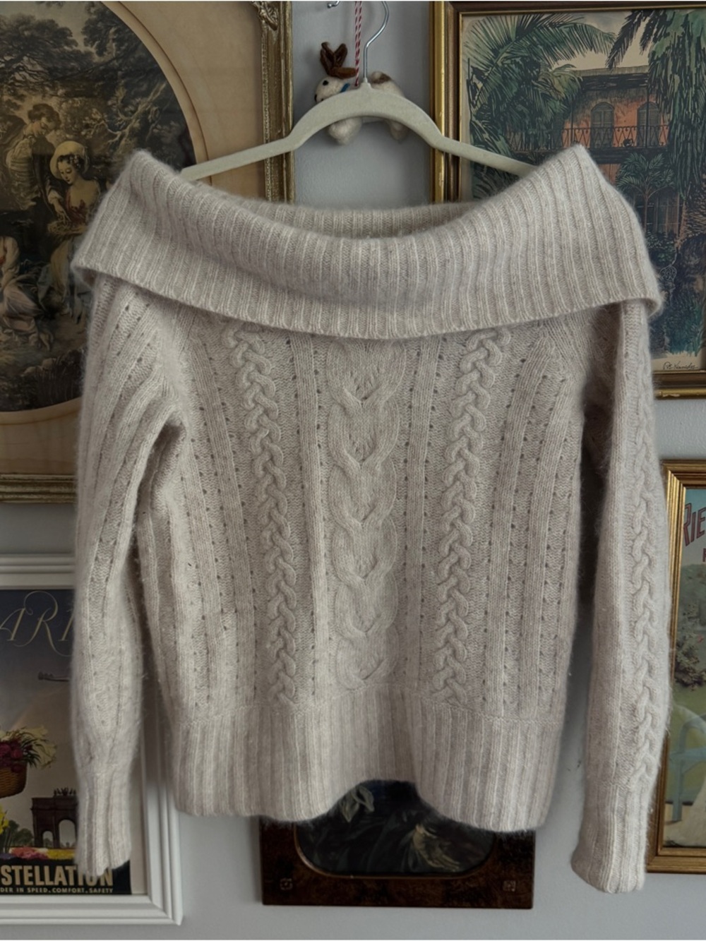 Cream Cable Knit Off-Shoulder Women’s Sweater